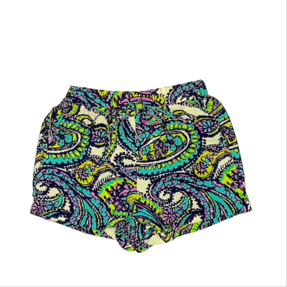 Alice & Trixie Multicolor Neon Paisley Silk Shorts - Psychedelic 70s Summer Fest